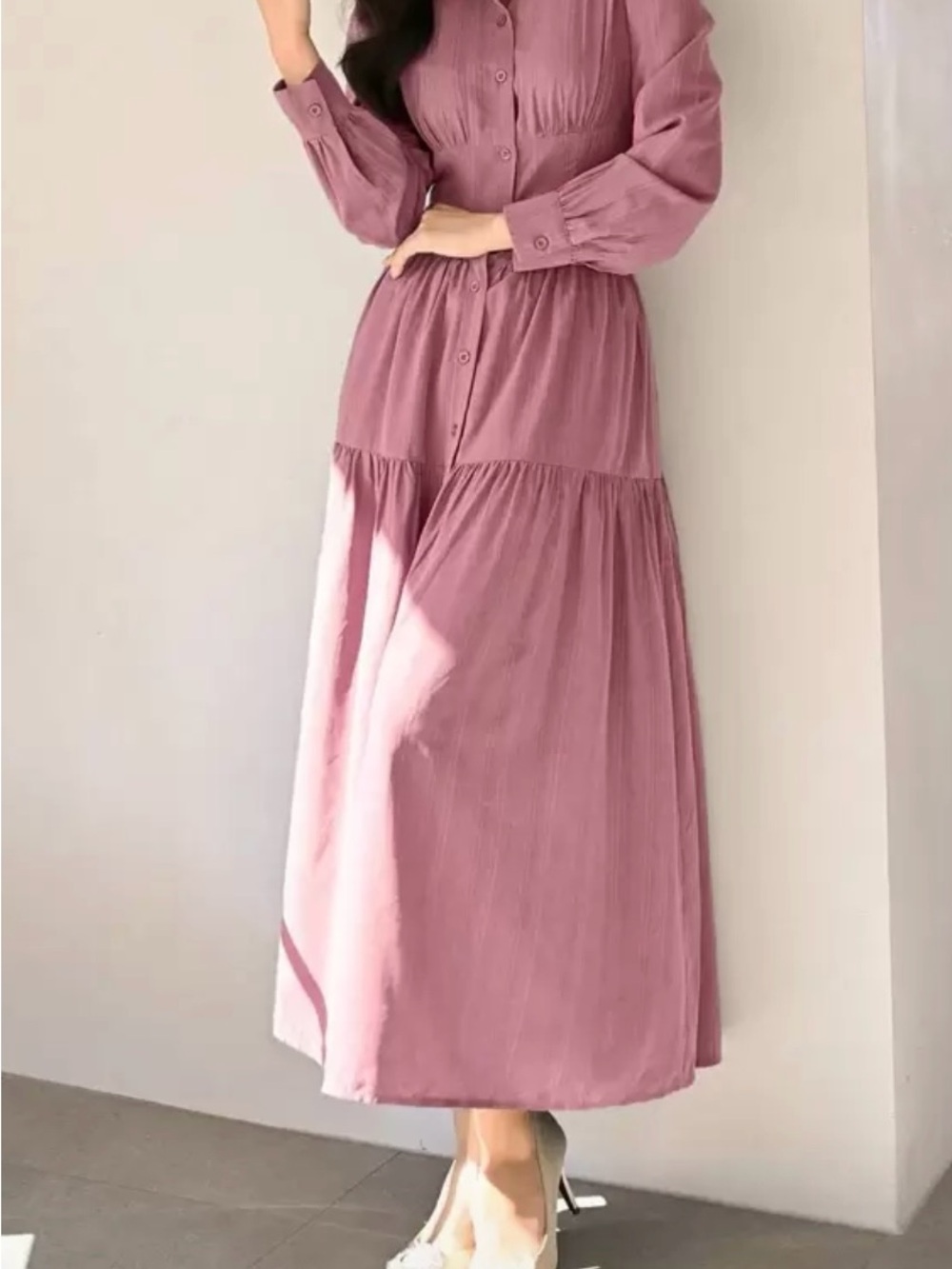 SHEIN Dusty Rose Button-Front Maxi Dress - Picture 4 of 9